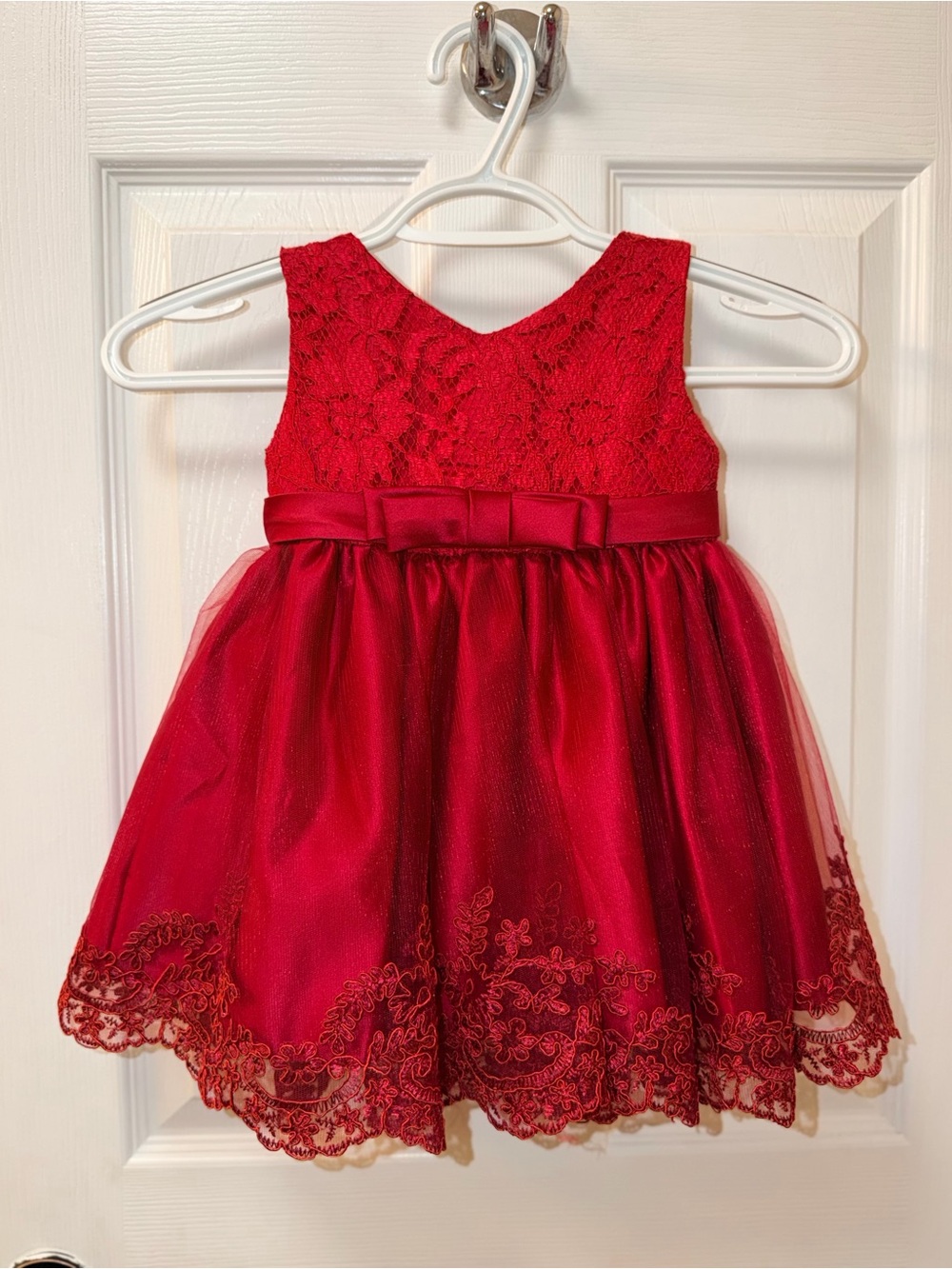 Red Lace & Tulle Bow Party Dress for Girls